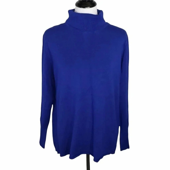 JM Collection XXL blue button sleeved turtleneck - Picture 2 of 6